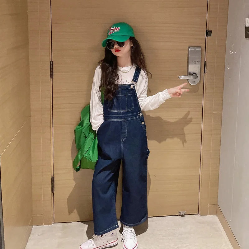 salopette jean fille bleu marine