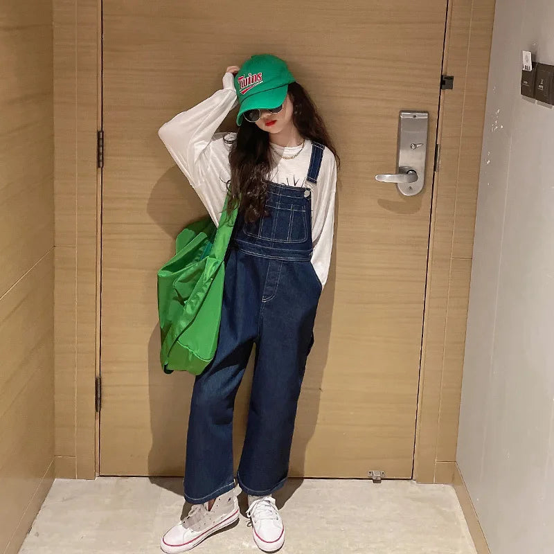 salopette jean fille bleu marine