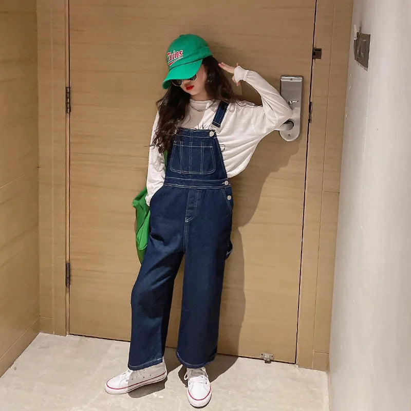 salopette jean fille bleu marine