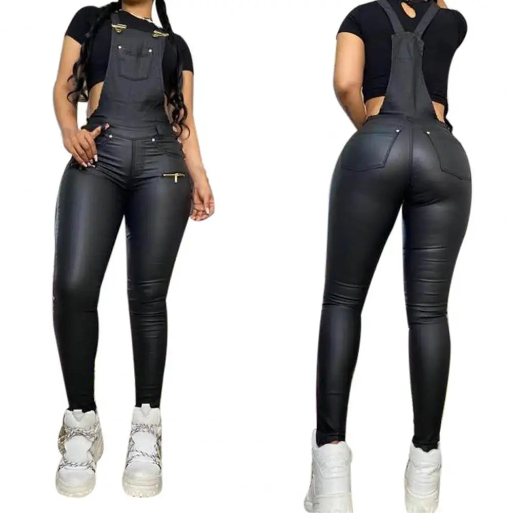 salopette cuir femme noire