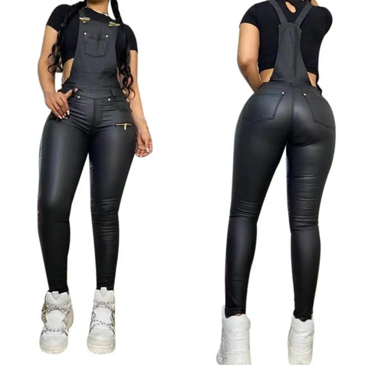 salopette cuir femme noire