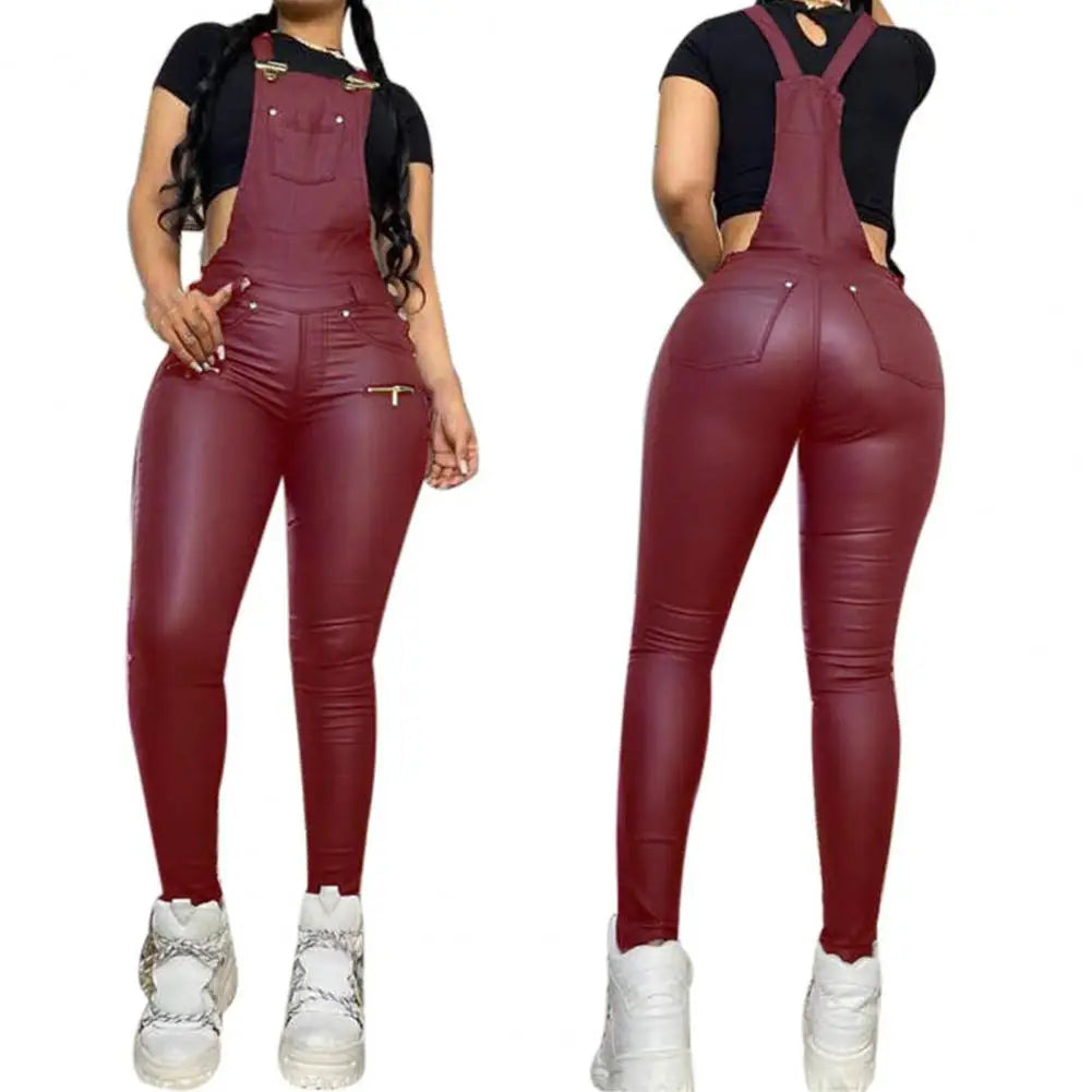 salopette cuir femme rouge