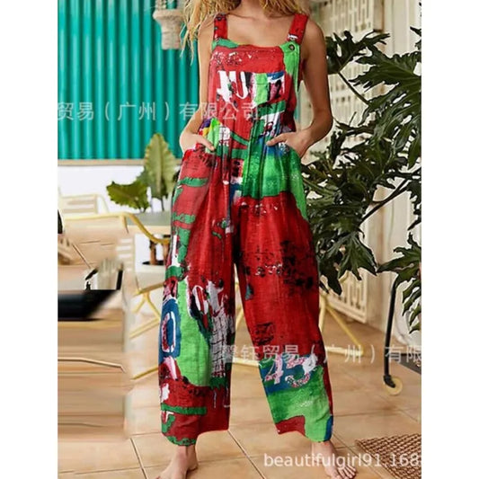 salopette femme légère motif rouge