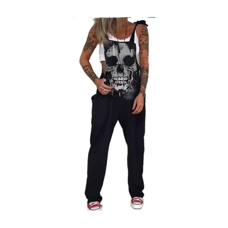 salopette femme motif squelette gris