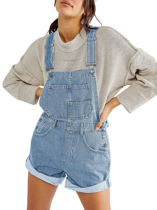 salopette short femme bleu clair