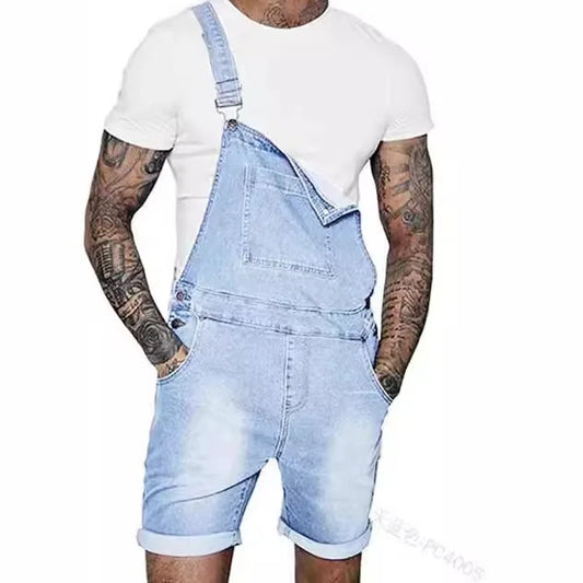 salopette short homme bleu clair